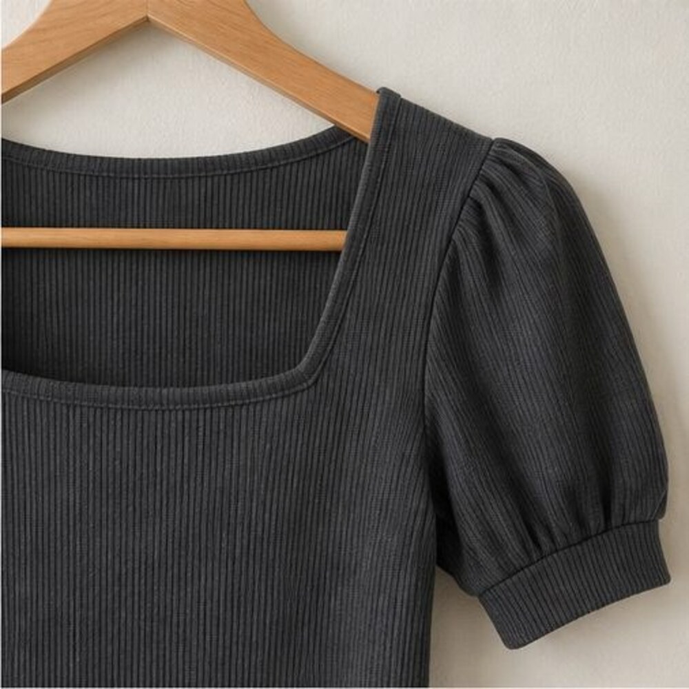 Charcoal Ribbed Square Neck Top - Picture 4 of 6